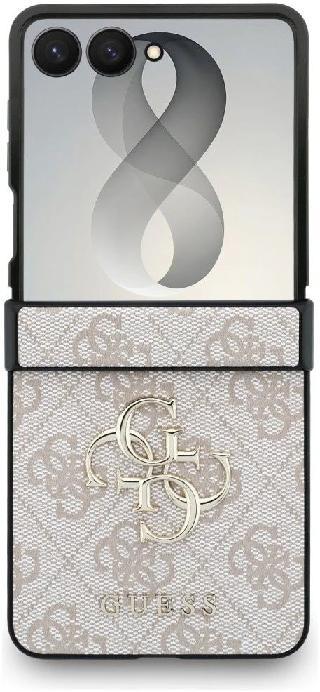 Guess PU 4G Metal Logo dėklas Samsung Galaxy Z Flip 8 rožinės spalvos