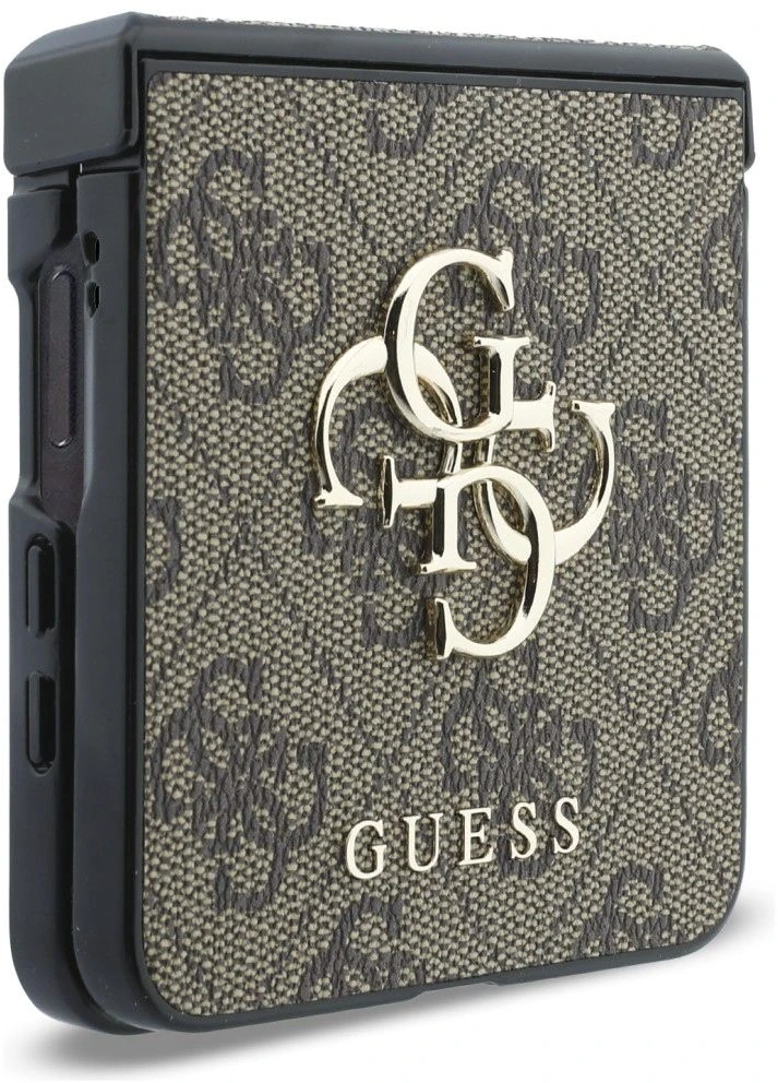 Guess PU 4G Metal Logo dėklas Samsung Galaxy Z Flip 8 rudos spalvos