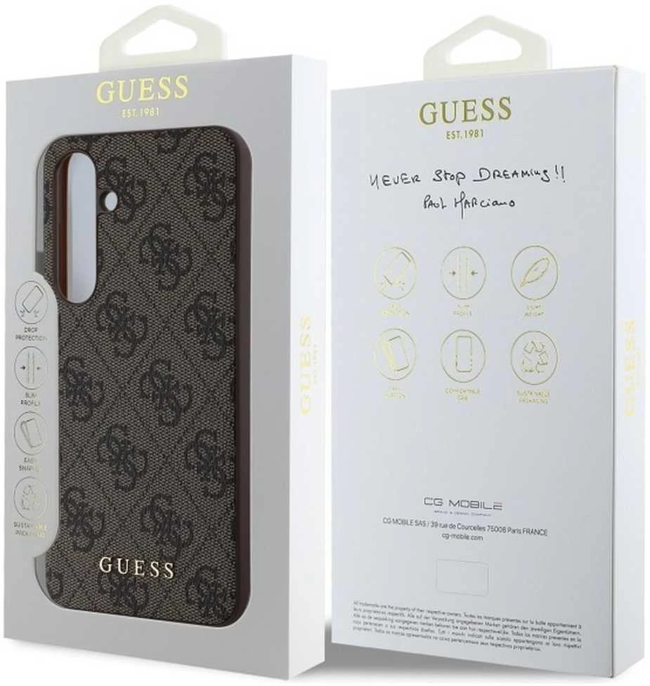 GUESS dėklas skirtas Samsung Galaxy S24 FE GUHCS24FEG4GFBR (HC PU 4G Metal Logo) rudos spalvos