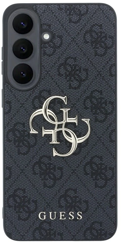 Guess PU 4G Metal Logo dėklas Samsung Galaxy S26 FE telefonui, juodas