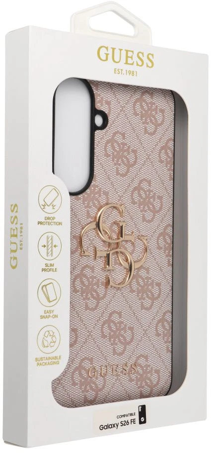 Guess PU 4G Metal Logo dėklas, skirtas Samsung Galaxy S26 FE, rožinis