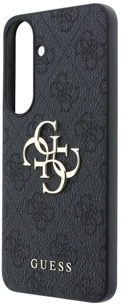 Guess PU 4G Metal Logo dėklas Samsung Galaxy S26 FE telefonui, juodas
