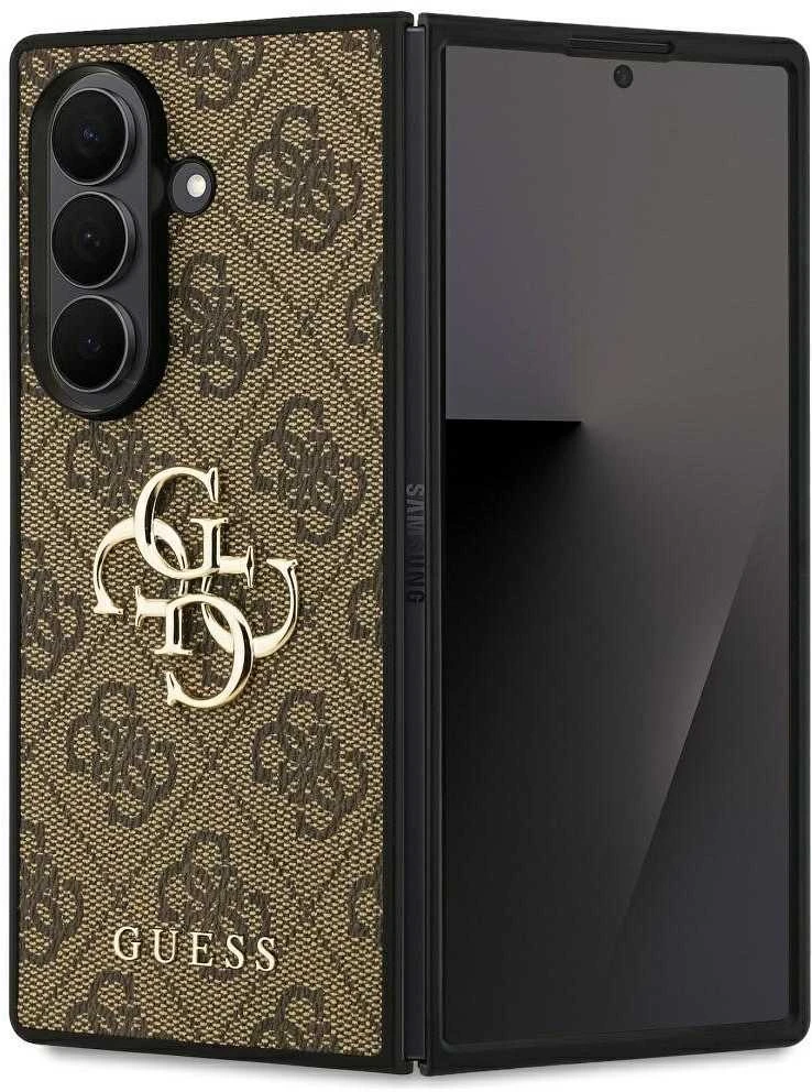 Guess PU 4G Metal Logo dėklas skirtas Samsung Galaxy Z Fold 7 rudos spalvos