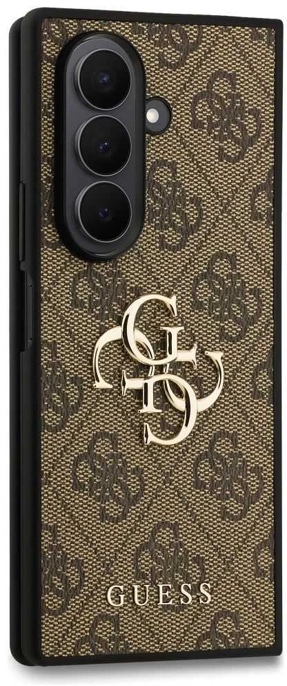 Guess PU 4G Metal Logo dėklas skirtas Samsung Galaxy Z Fold 7 rudos spalvos