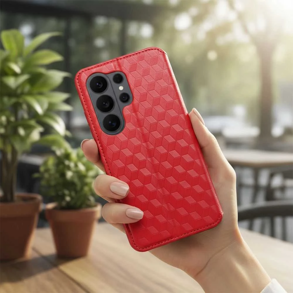 Oem Dėklas su klapką na Xiaomi Redmi NOTE 15 PRO 4G Cubic Book raudona