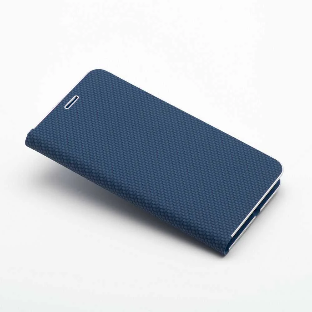 Dėklas Oem LUNA Book Carbon skirtas Xiaomi Redmi Note 14 PRO 5G / 14 PRO PLUS 5G mėlynos spalvos
