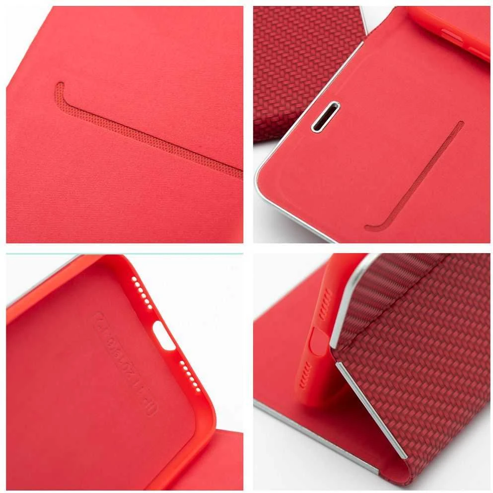 OEM LUNA Book Carbon dėklas Xiaomi Redmi Note 14 PRO 5G / 14 PRO PLUS 5G, raudonas