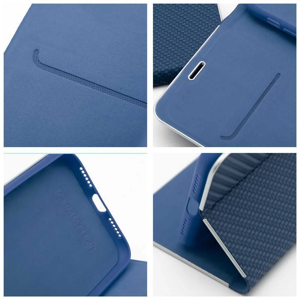Dėklas Oem LUNA Book Carbon skirtas Xiaomi Redmi Note 14 PRO 5G / 14 PRO PLUS 5G mėlynos spalvos