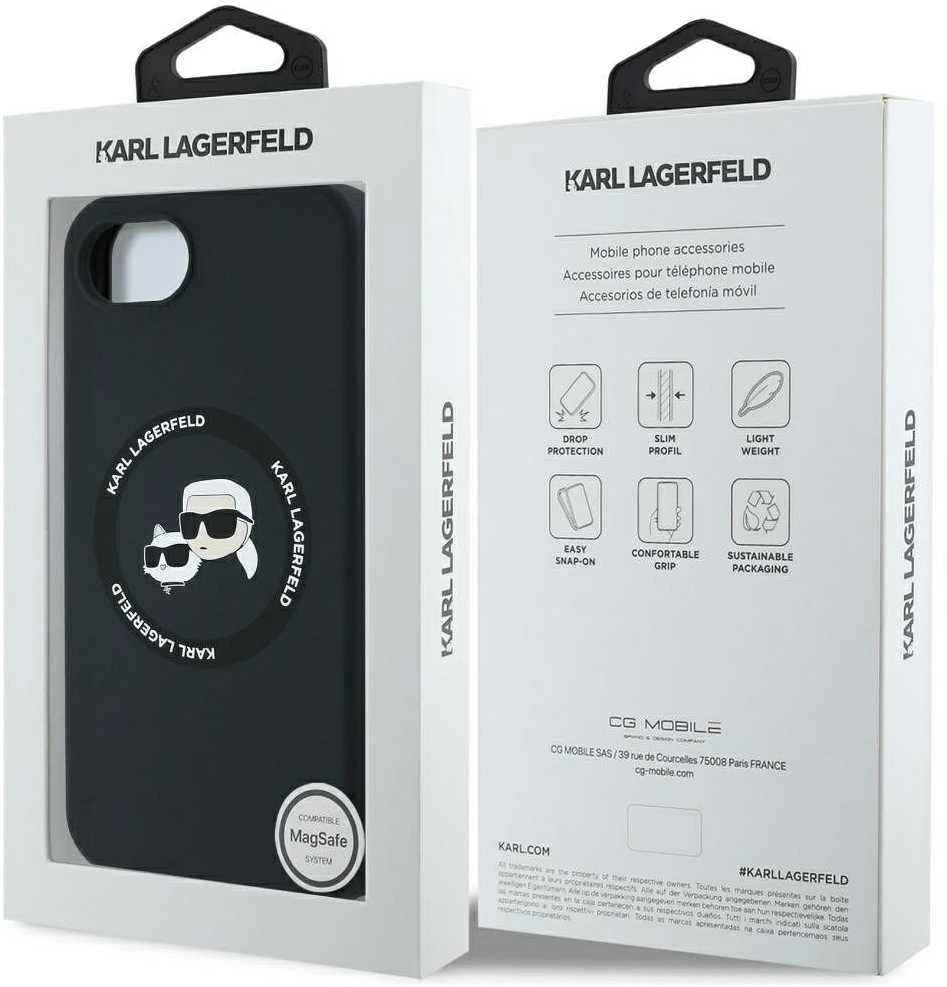 Karl Lagerfeld Liquid silikoninis K&CH Heads MagSafe Apple iPhone 16e dėklas telefonui juodos spalvos