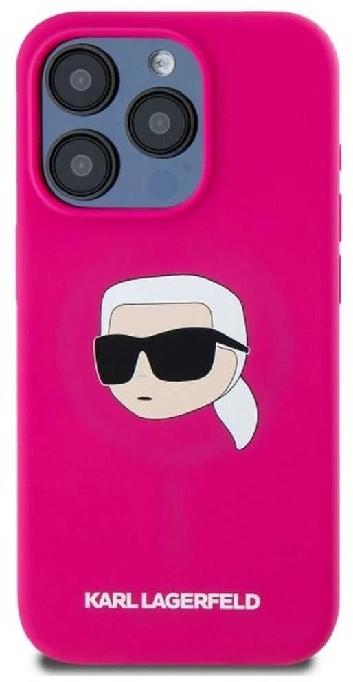 Karl Lagerfeld KLHMP15XSKHPPLF Apple iPhone 15 Pro Max 6.7″ fuschia kietas dėklas Silicone Karl Head Print MagS