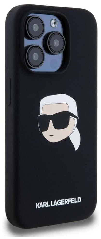Karl Lagerfeld KLHMP15LSKHPPLK Apple iPhone 15 Pro 6.1″ juodos spalvos kietas dėklas Silicone Karl Head Print Magsafe