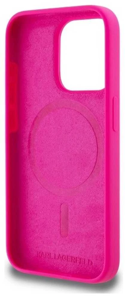 Karl Lagerfeld KLHMP15XSKHPPLF Apple iPhone 15 Pro Max 6.7″ fuschia kietas dėklas Silicone Karl Head Print MagS