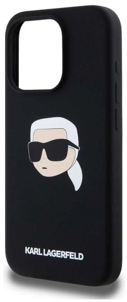 Karl Lagerfeld KLHMP15LSKHPPLK Apple iPhone 15 Pro 6.1″ juodos spalvos kietas dėklas Silicone Karl Head Print Magsafe