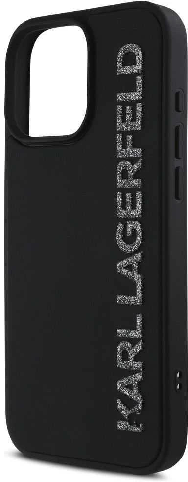 Dėklas Karl Lagerfeld HC 3D Rubber Elongated Glitter Apple iPhone 16 juodos spalvos