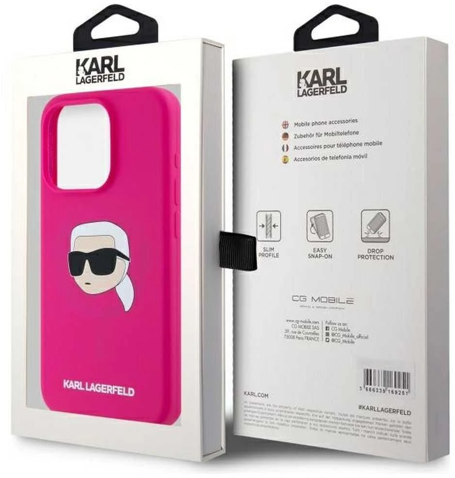 Karl Lagerfeld KLHMP15LSKHPPLF Apple iPhone 15 Pro 6.1″ fuschia kietas dėklas Silicone Karl Head Print Magsafe