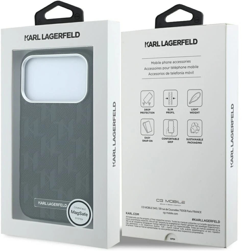 Dėklas Karl Lagerfeld case for IPHONE 18 Pro/17 Pro compatible with MagSafe (Mono Resin Logo) juodas