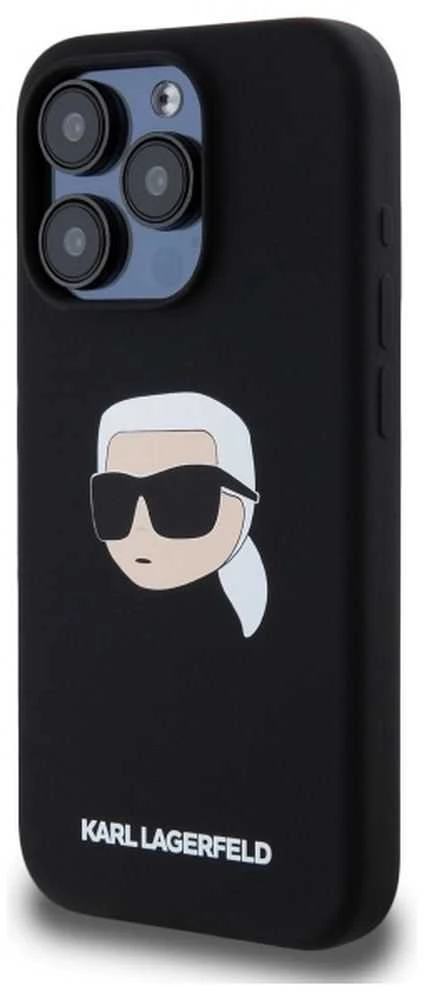 Karl Lagerfeld KLHMP15LSKHPPLK Apple iPhone 15 Pro 6.1″ juodos spalvos kietas dėklas Silicone Karl Head Print Magsafe