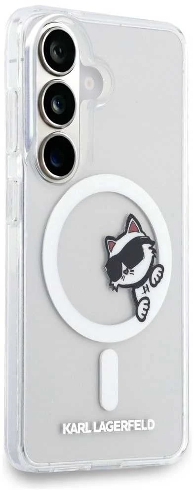 Karl Lagerfeld IML Choupette Peekaboo Logo Magnetic dėklas skirtas Apple iPhone Samsung Galaxy S26 skaidrus