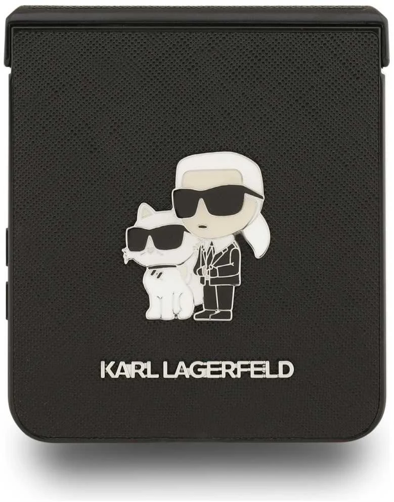 Karl Lagerfeld Saffiano Karl&Choupette Pin dėklas skirtas Samsung Galaxy Z Flip7 Juodas