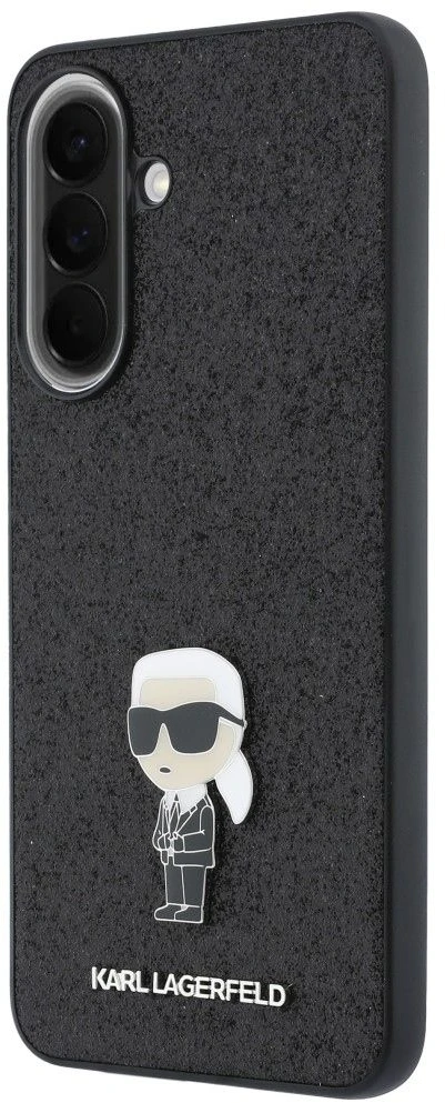 Karl Lagerfeld Fixed Glitter Metal Ikonik dėklas skirtas Samsung Galaxy A37 juodos spalvos