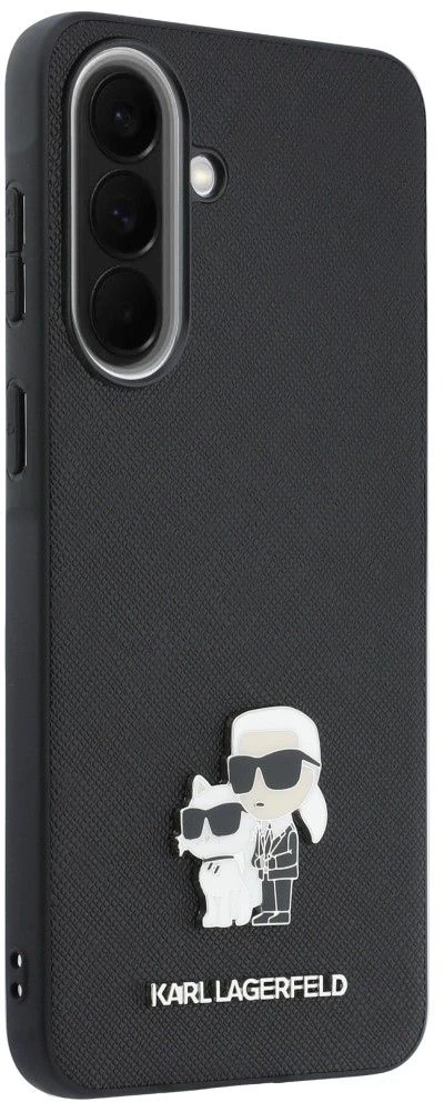 Karl Lagerfeld Saffiano su Karl&Choupette metaliniu logotipu telefono dėklas, skirtas Samsung Galaxy A37 (A376), juodas