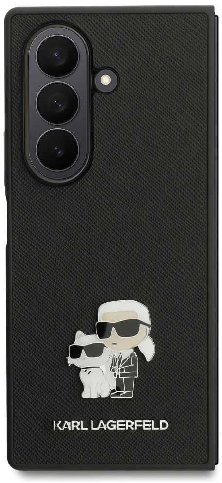 Karl Lagerfeld PU Saffiano Karl and Choupette dėklas skirtas Samsung Galaxy Z Fold 7 juodos spalvos