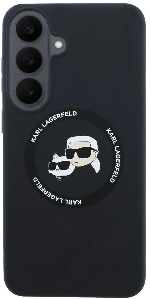 Karl Lagerfeld Liquid Silicone Double Heads magnetinis dėklas, skirtas Samsung Galaxy S26 FE, juodas