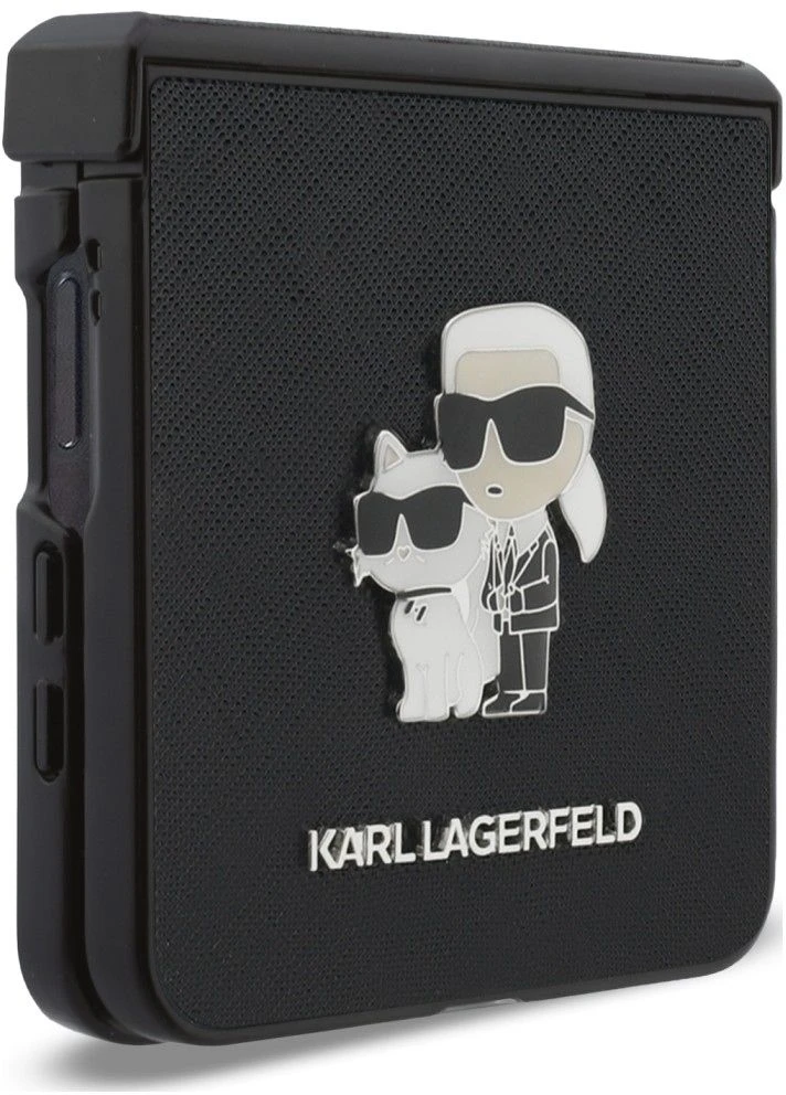 Karl Lagerfeld PU Saffiano Karl and Choupette dėklas Samsung Galaxy Z Flip 8 juodos spalvos