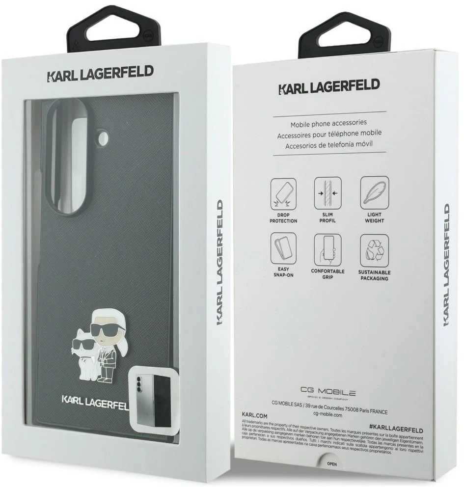 Karl Lagerfeld PU Saffiano Karl and Choupette dėklas Samsung Galaxy Z Fold 8 Ultra juodos spalvos