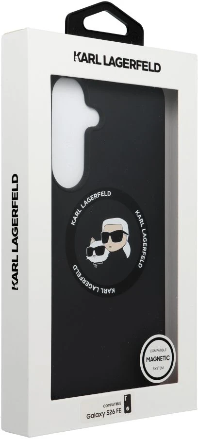 Karl Lagerfeld Liquid Silicone Double Heads magnetinis dėklas, skirtas Samsung Galaxy S26 FE, juodas