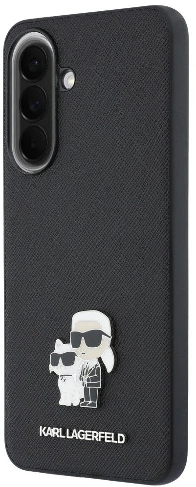 Karl Lagerfeld Saffiano su Karl&Choupette metaliniu logotipu telefono dėklas, skirtas Samsung Galaxy A37 (A376), juodas