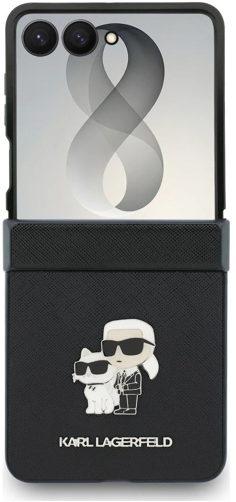 Karl Lagerfeld PU Saffiano Karl and Choupette dėklas Samsung Galaxy Z Flip 8 juodos spalvos