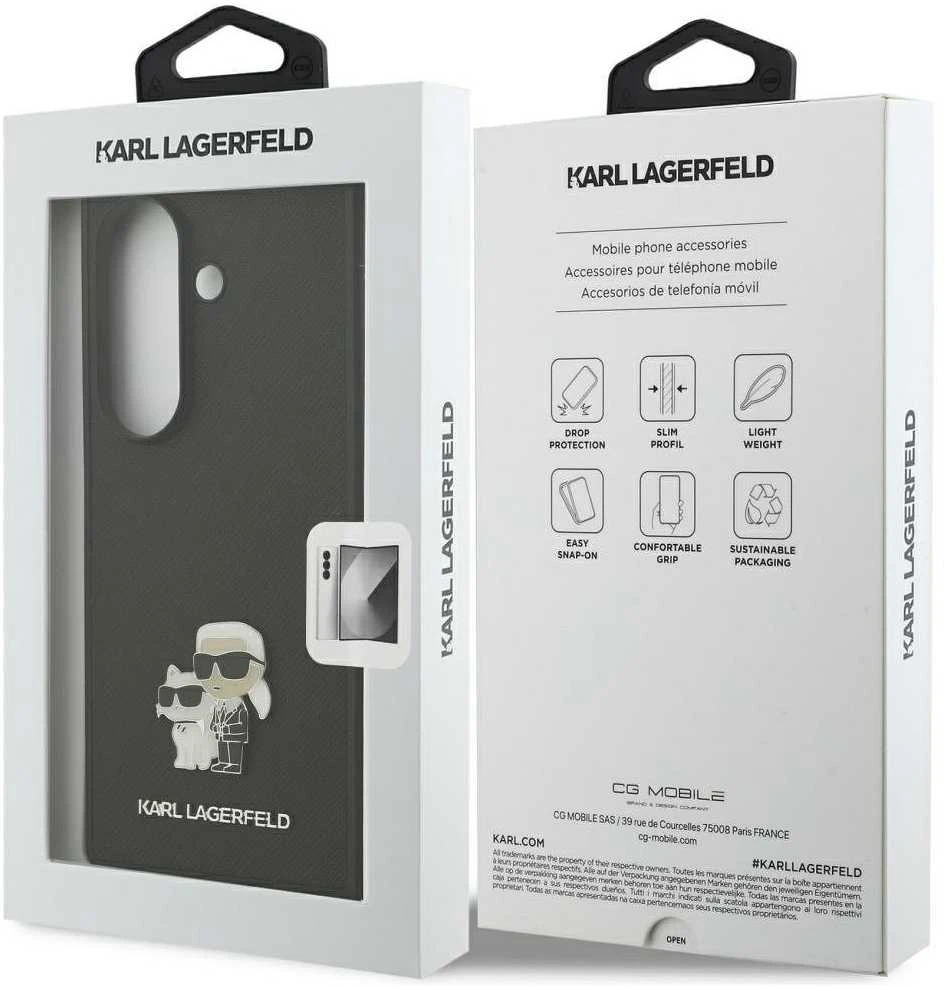 Karl Lagerfeld PU Saffiano Karl and Choupette dėklas skirtas Samsung Galaxy Z Fold 7 juodos spalvos