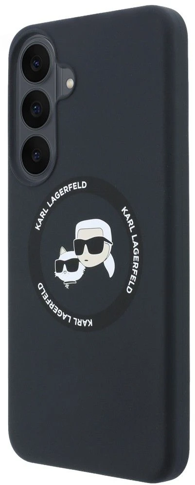 Karl Lagerfeld Liquid Silicone Double Heads magnetinis dėklas, skirtas Samsung Galaxy S26 FE, juodas