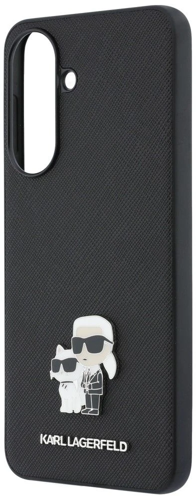 Karl Lagerfeld Saffiano su Karl&Choupette metaliniu logotipu telefono dėklas, skirtas Samsung Galaxy A37 (A376), juodas