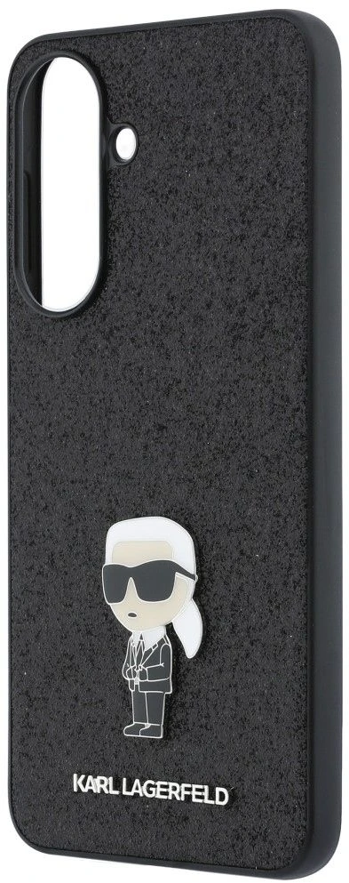 Karl Lagerfeld Fixed Glitter Metal Ikonik dėklas skirtas Samsung Galaxy A57 juodos spalvos