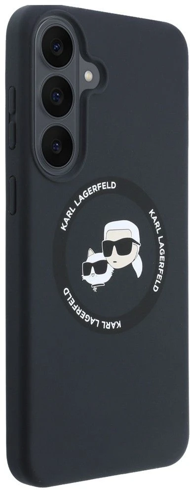 Karl Lagerfeld Liquid Silicone Double Heads magnetinis dėklas, skirtas Samsung Galaxy S26 FE, juodas