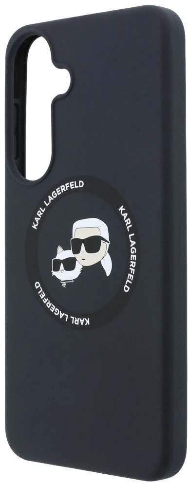 Karl Lagerfeld Liquid Silicone Double Heads magnetinis dėklas, skirtas Samsung Galaxy S26 FE, juodas
