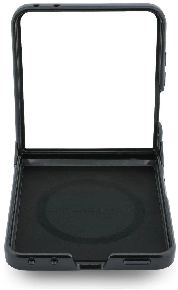 Karl Lagerfeld PU Karl and Choupette Heads magnetinis dėklas Samsung Galaxy Z Flip 8, juodos spalvos
