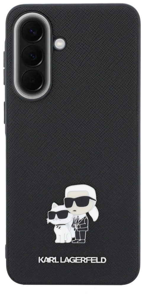 Karl Lagerfeld Saffiano su Karl&Choupette metaliniu logotipu telefono dėklas, skirtas Samsung Galaxy A37 (A376), juodas