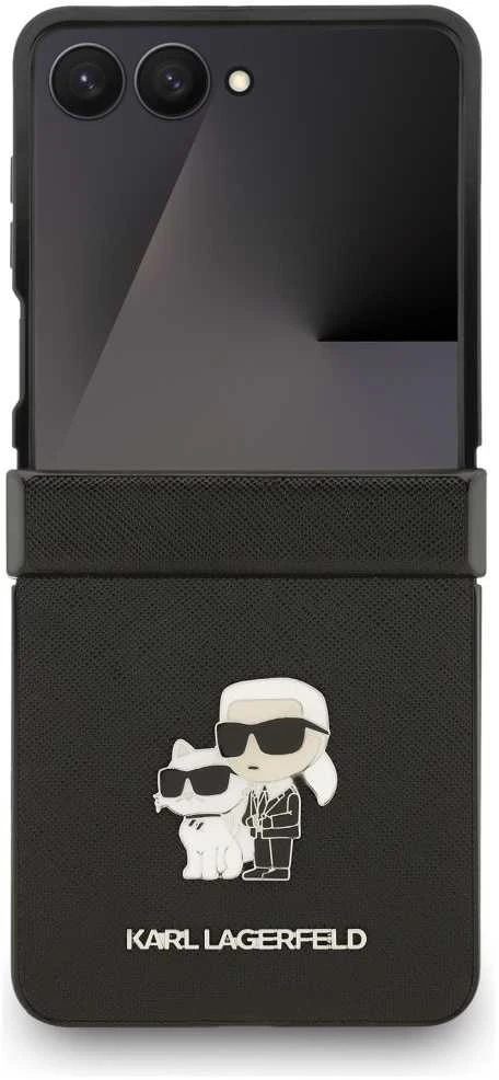 Karl Lagerfeld Saffiano Karl&Choupette Pin dėklas skirtas Samsung Galaxy Z Flip7 Juodas