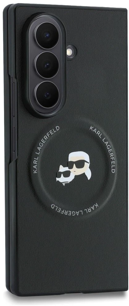 Karl Lagerfeld PU Karl and Choupette Heads Magnetic dėklas Samsung Galaxy Z Fold 8 Ultra juodos spalvos