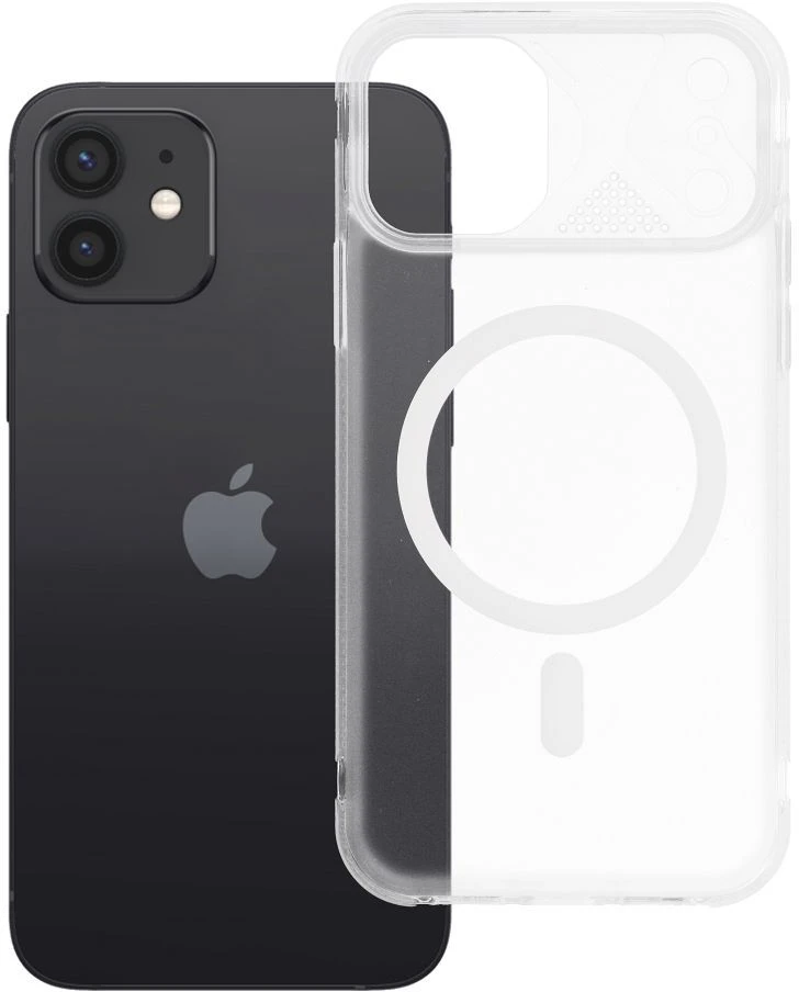 Oem Originalus „iPhone 12 Aurora“ dėklas, suderinamas su „MagSafe“ ir baltais ausinėmis.