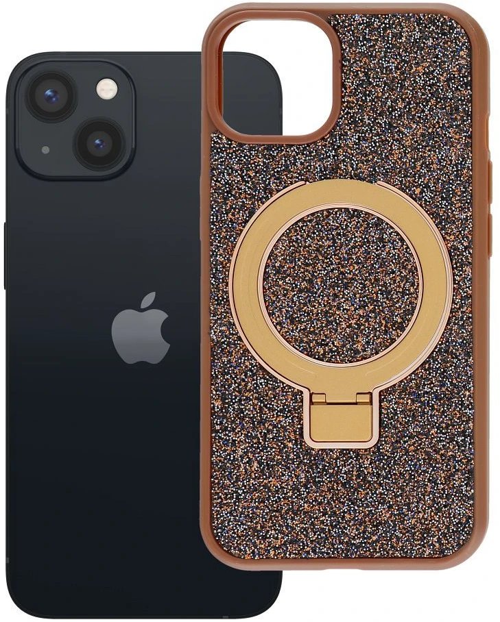 Oem dėklas iPhone 13 Quartz Circle Stand Mag Cover rudas