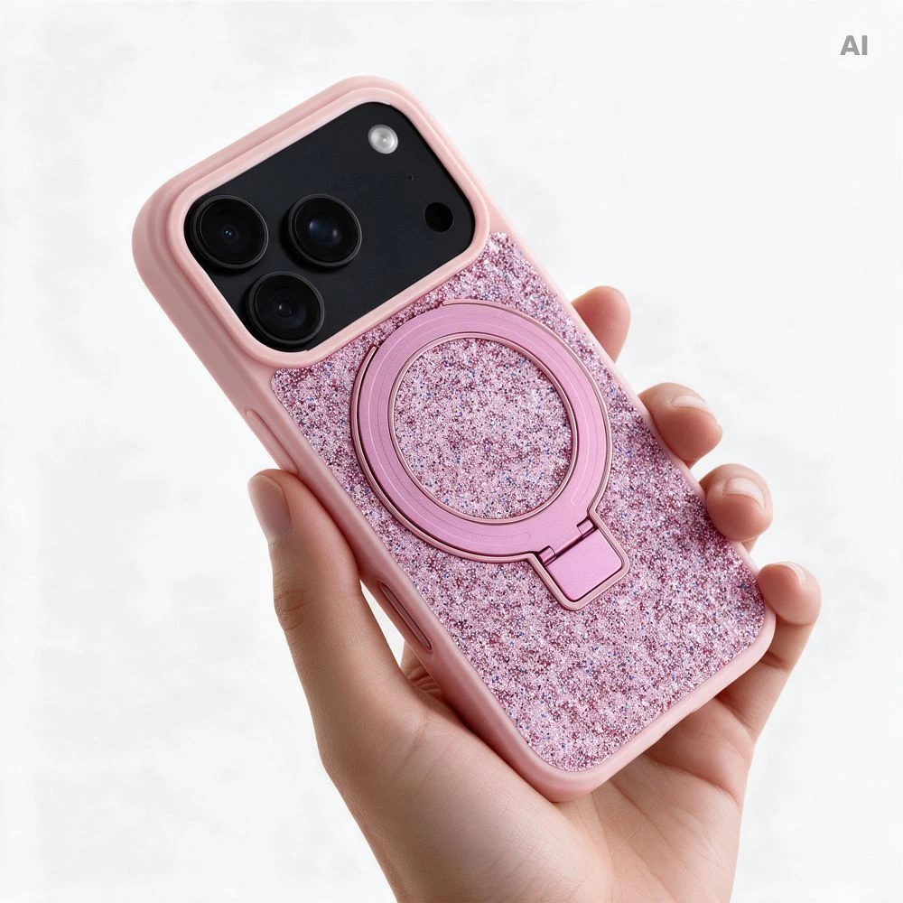 Dėklas Oem Case for iPhone 13 Quartz Circle Stand Mag Cover pink