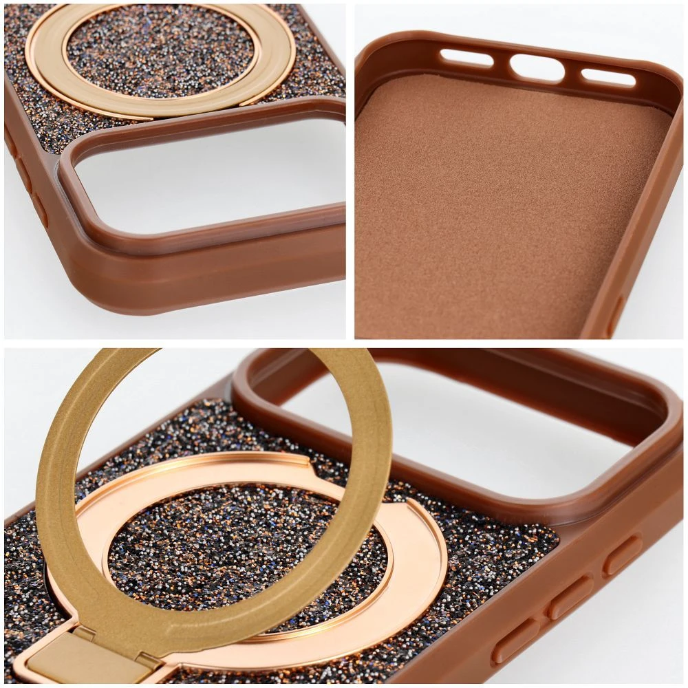 OEM dėklas iPhone 14 Quartz Circle Stand Mag Cover rudas