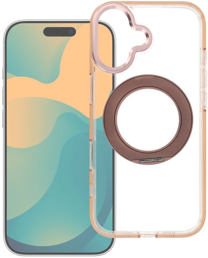 Oem dėklas iPhone 15 su rėmeliu, apskritu stovu, suderinamas su MagSafe, auksinis