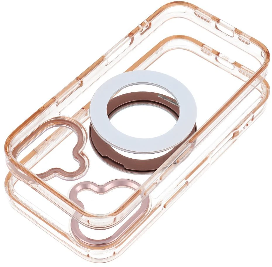 Oem dėklas iPhone 15 su rėmeliu, apskritu stovu, suderinamas su MagSafe, auksinis