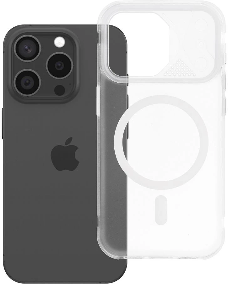 Oem Originalus „iPhone 15 PRO Aurora“ dėklas, suderinamas su „MagSafe“ ir baltais atvartais.