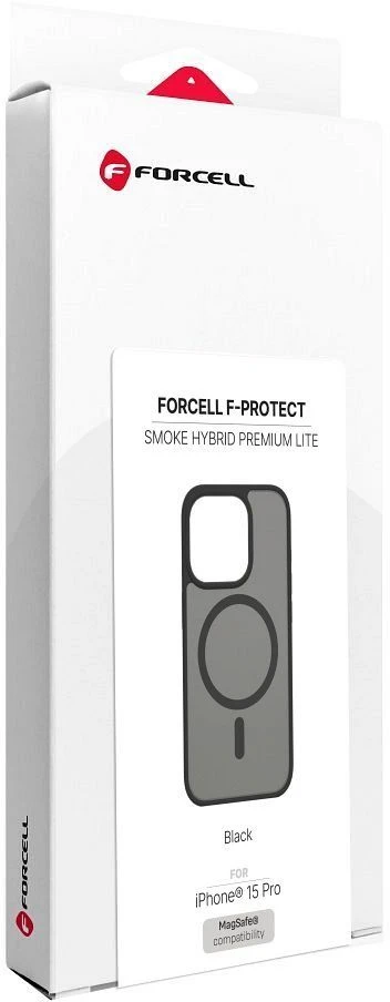 Dėklas iPhone 15 Pro Forcell F-Protect Smoke Hybrid Premium Lite, suderinamas su MagSafe, juodas